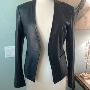 theory 100% Lamb Leather Dark Navy jacket Size 10